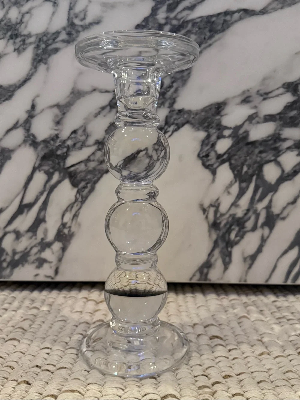 Vintage Clear Glass Stacked Sphere Pillar Candlestick Holder